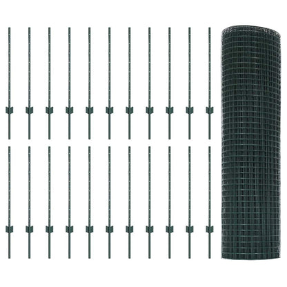 Welded Wire Fence with Posts 50 x 0.8 m PVC-Coated Steel Green