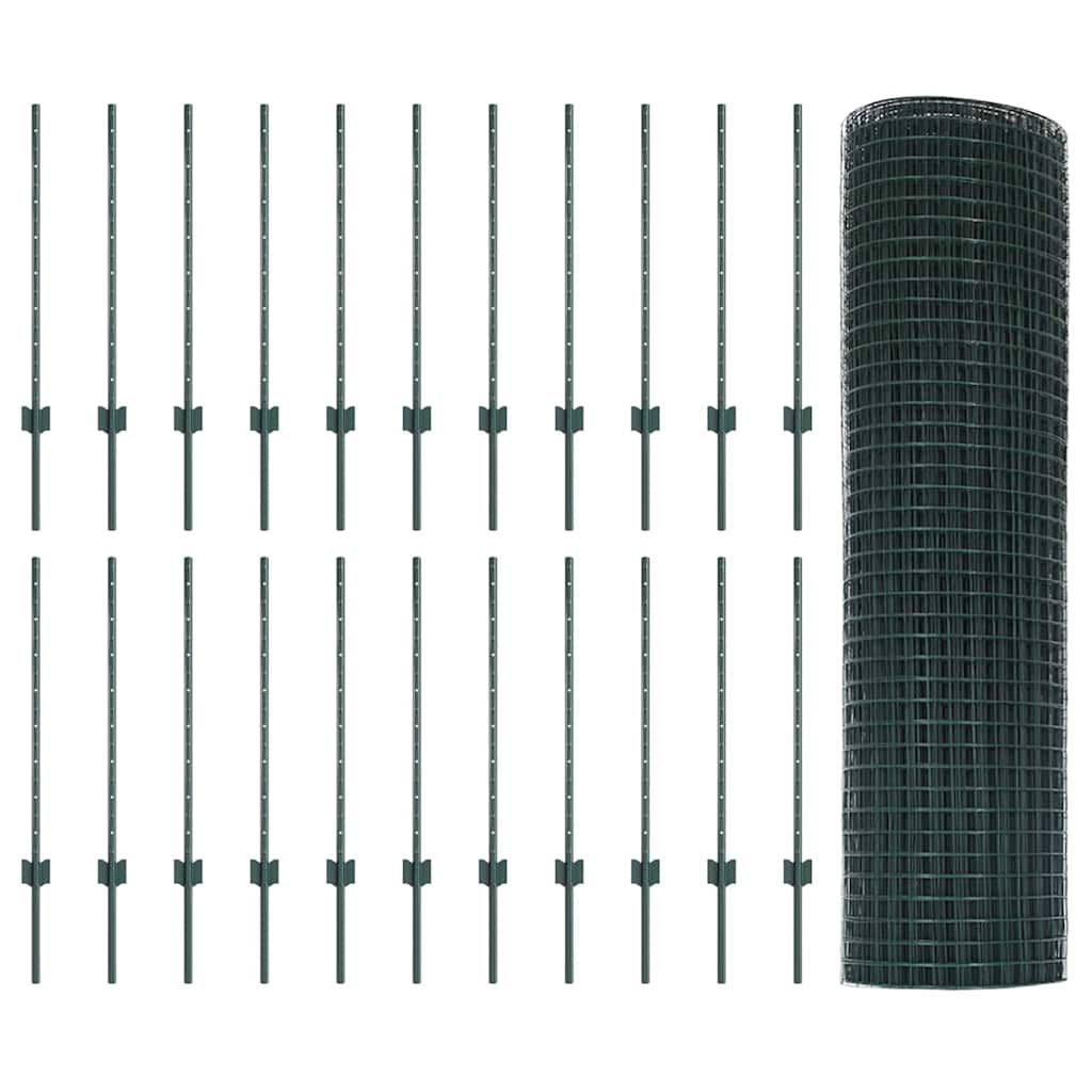 Welded Wire Fence with Posts 50 x 0.8 m PVC-Coated Steel Green