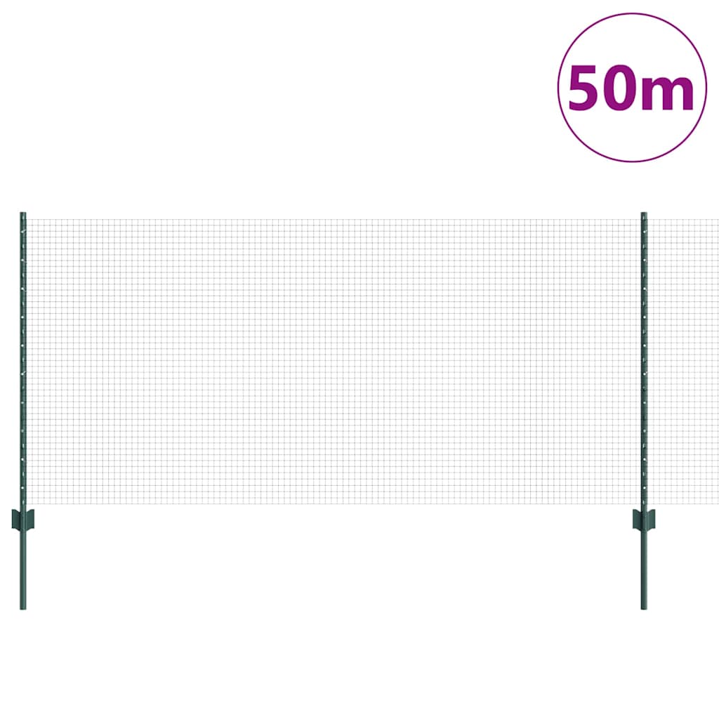 Welded Wire Fence with Posts 50 x 1 m PVC-Coated Steel Green