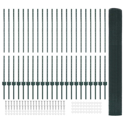 Welded Wire Fence with Posts 50 x 1.2 m PVC-Coated Steel Green
