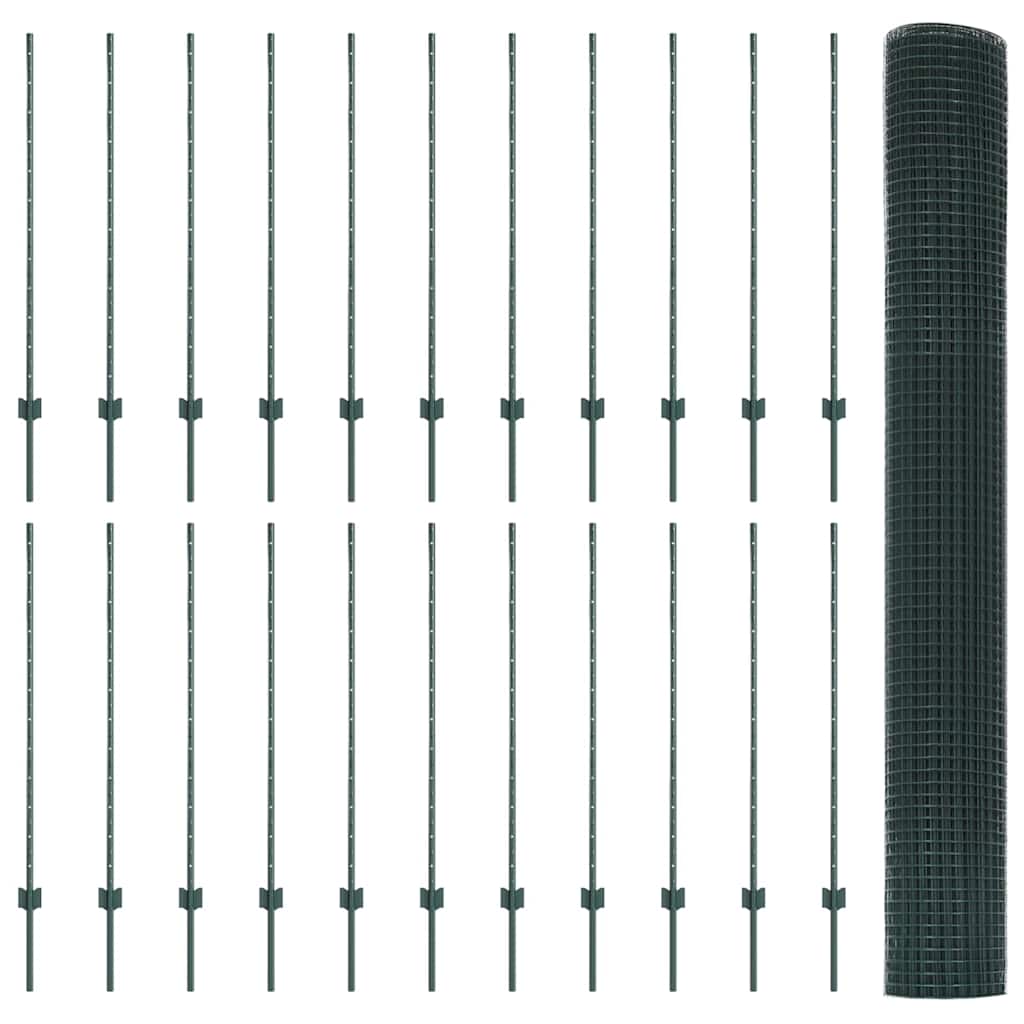 Welded Wire Fence with Posts 50 x 1.2 m PVC-Coated Steel Green