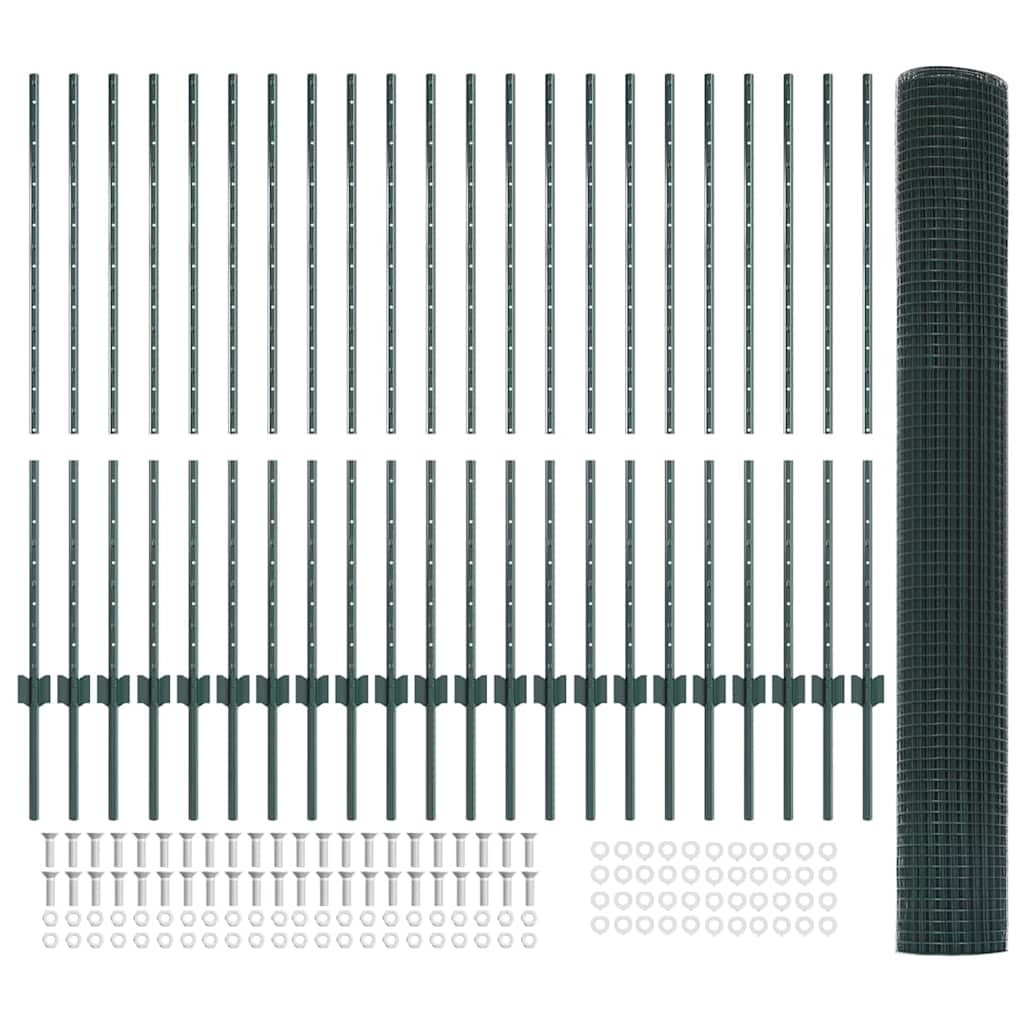 Welded Wire Fence with Posts 50 x 1.2 m PVC-Coated Steel Green