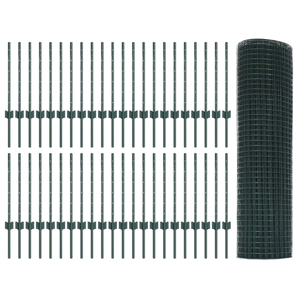 Welded Wire Fence with Posts 100 x 0.6 m PVC-Coated Steel Green