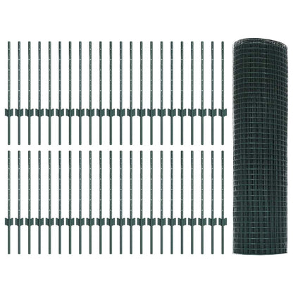 Welded Wire Fence with Posts 100 x 0.6 m PVC-Coated Steel Green