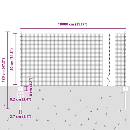 Welded Wire Fence with Posts 100 x 0.8 m PVC-Coated Steel Green