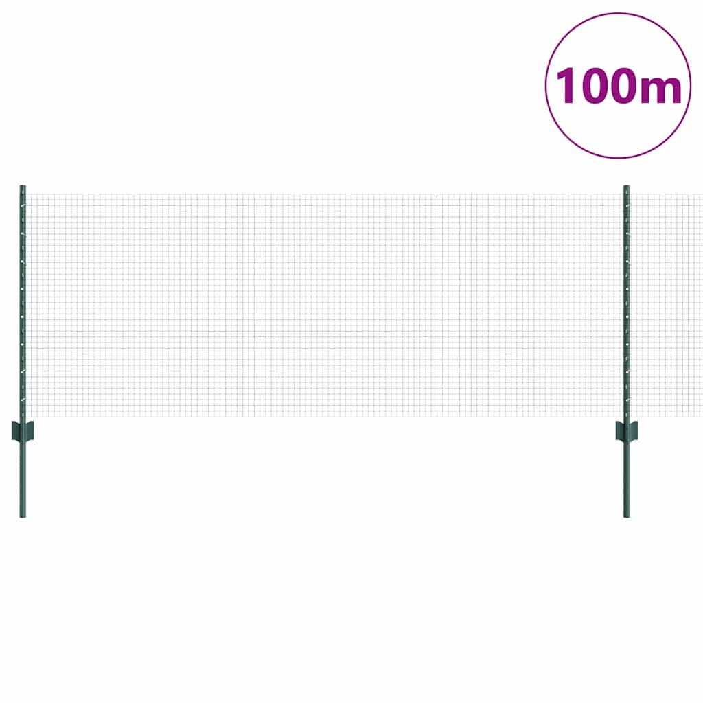 Welded Wire Fence with Posts 100 x 0.8 m PVC-Coated Steel Green