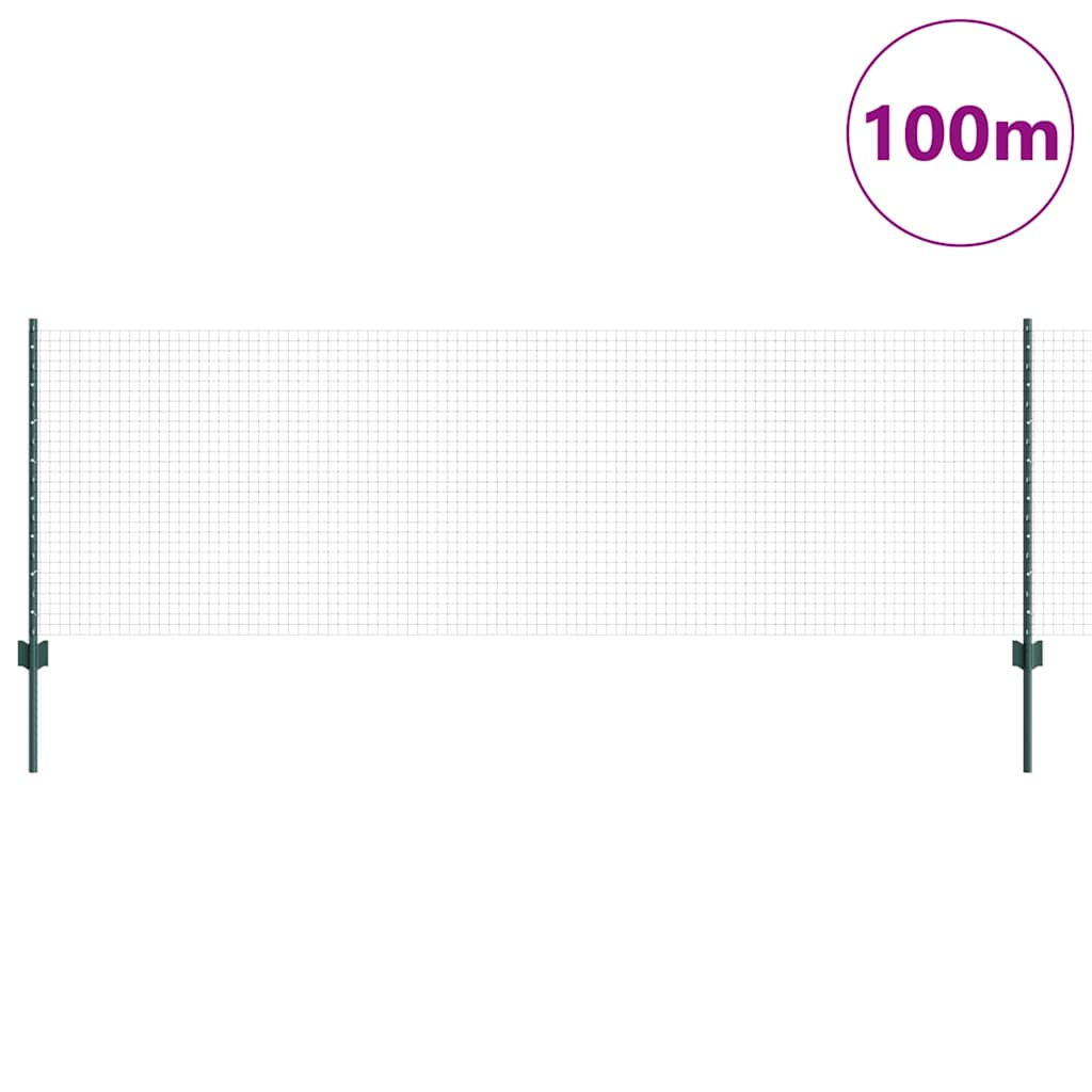 Welded Wire Fence with Posts 100 x 0.8 m PVC-Coated Steel Green