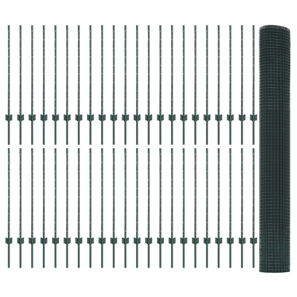 Welded Wire Fence with Posts 100 x 1 m PVC-Coated Steel Green