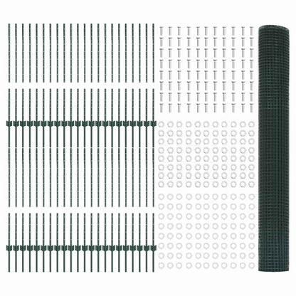 Welded Wire Fence with Posts 100 x 1 m PVC-Coated Steel Green