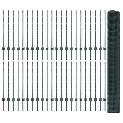 Welded Wire Fence with Posts 100 x 1 m PVC-Coated Steel Green
