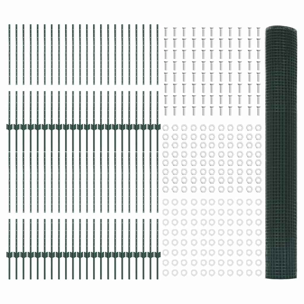Welded Wire Fence with Posts 100 x 1 m PVC-Coated Steel Green