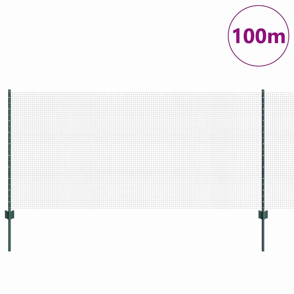 Welded Wire Fence with Posts 100 x 1 m PVC-Coated Steel Green