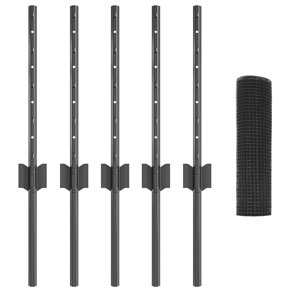 Welded Wire Fence with Posts 10 x 0.4 m PVC-Coated Steel Grey