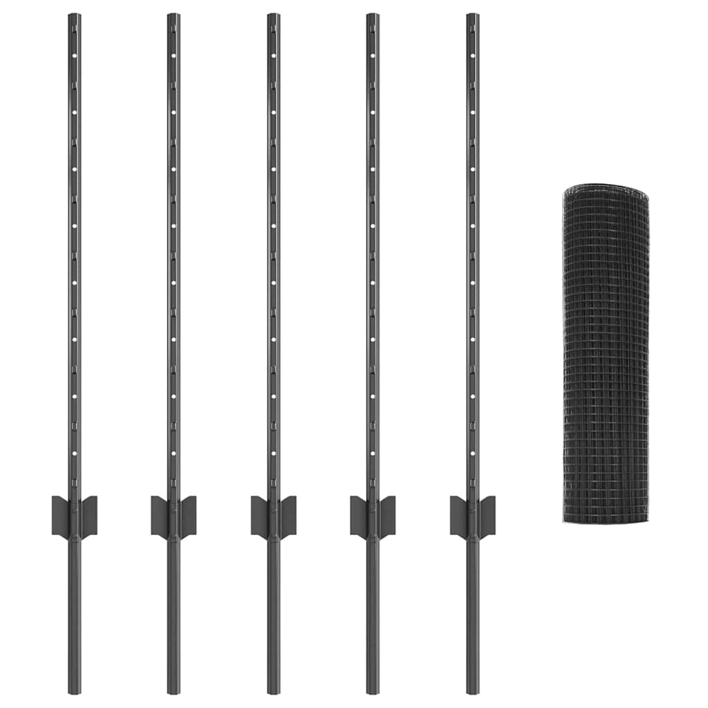 Welded Wire Fence with Posts 10 x 0.8 m PVC-Coated Steel Grey