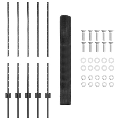 Welded Wire Fence with Posts 10 x 1 m Galvanised Steel Grey