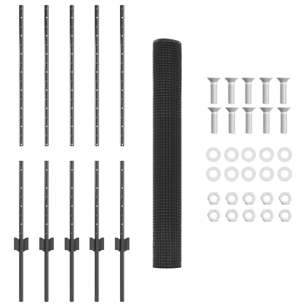 Welded Wire Fence with Posts 10 x 1 m Galvanised Steel Grey