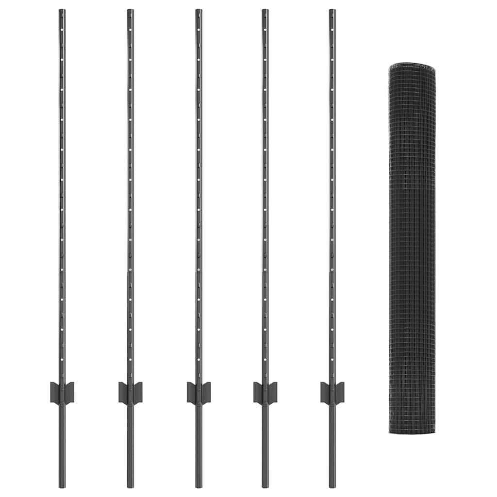 Welded Wire Fence with Posts 10 x 1.2 m PVC-Coated Steel Grey