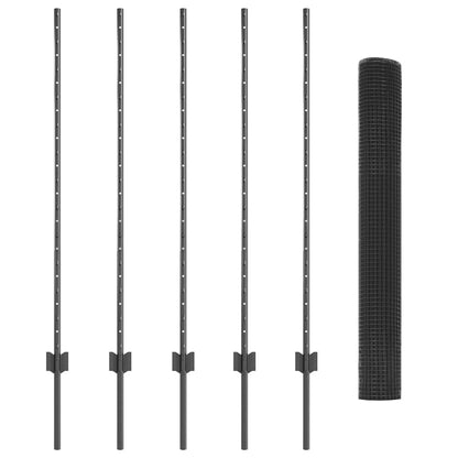 Welded Wire Fence with Posts 10 x 1.2 m PVC-Coated Steel Grey