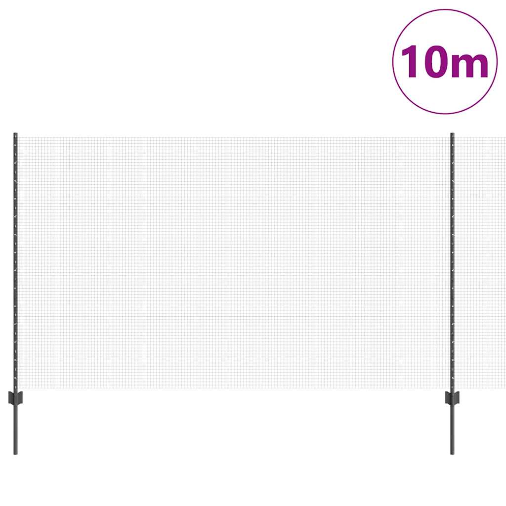 Welded Wire Fence with Posts 10 x 1.4 m PVC-Coated Steel Grey