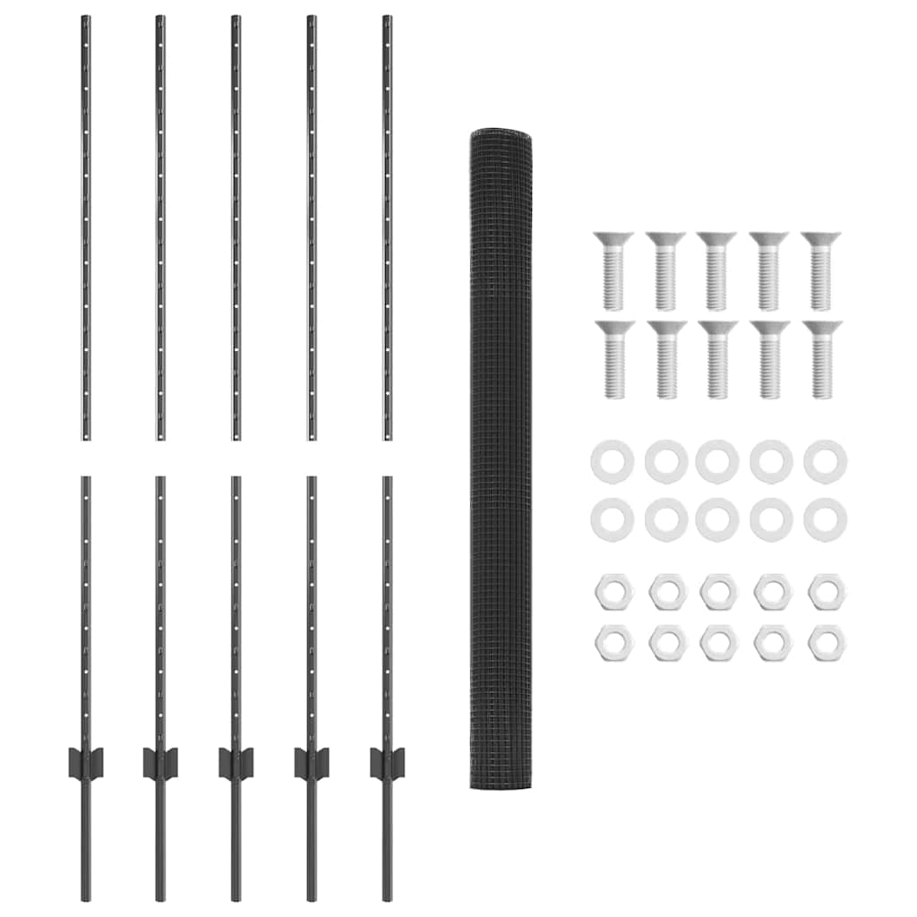 Welded Wire Fence with Posts 10 x 1.4 m PVC-Coated Steel Grey