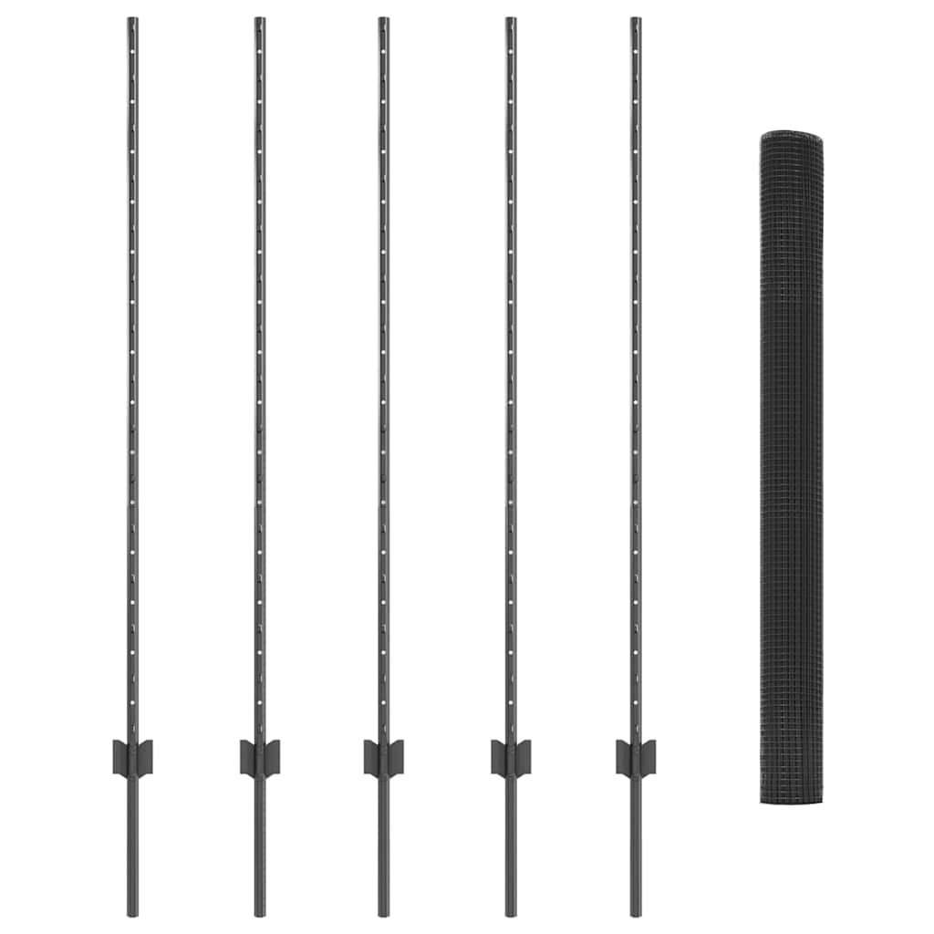 Welded Wire Fence with Posts 10 x 1.4 m PVC-Coated Steel Grey