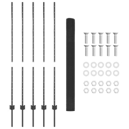 Welded Wire Fence with Posts 10 x 1.4 m PVC-Coated Steel Grey