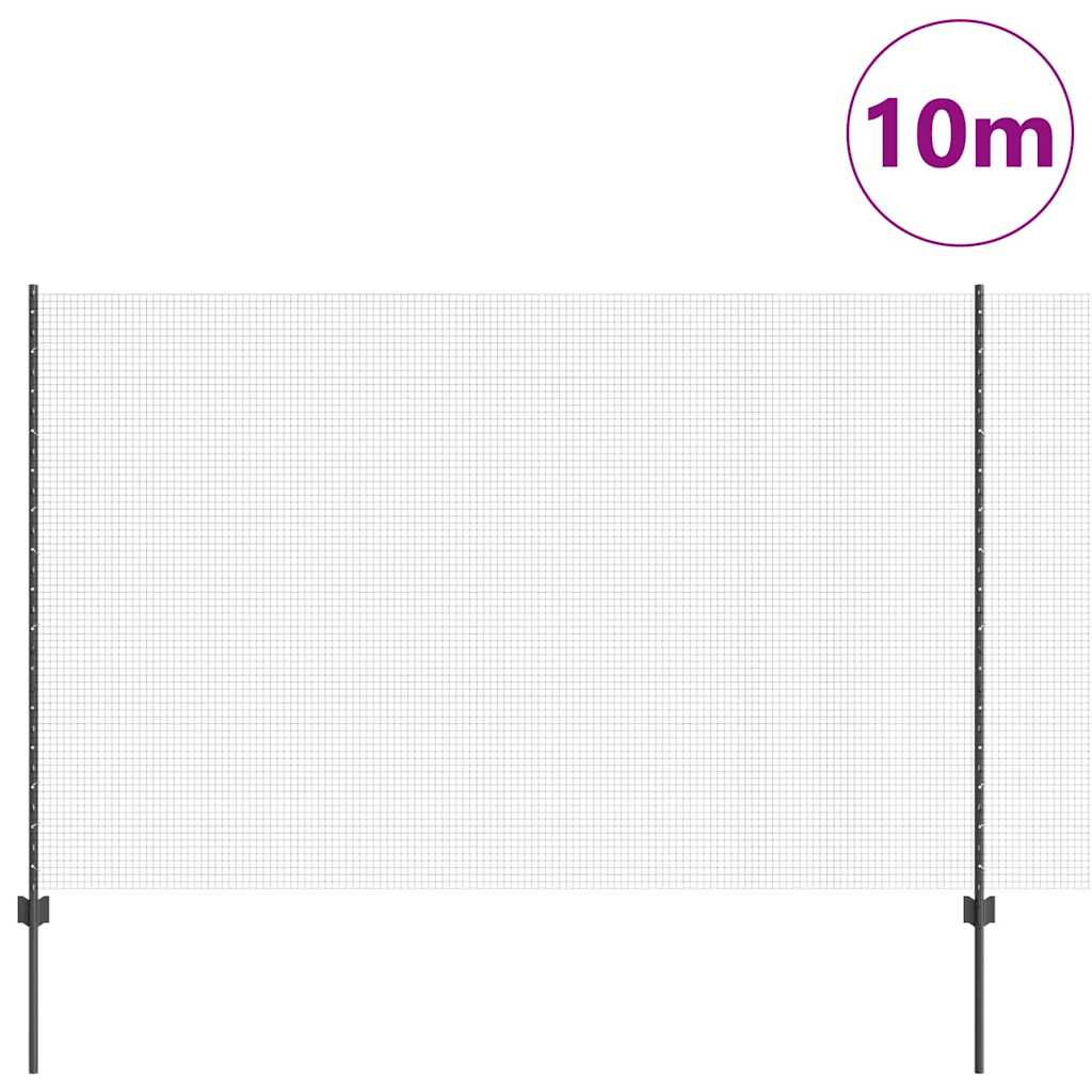 Welded Wire Fence with Posts 10 x 1.6 m PVC-Coated Steel Grey