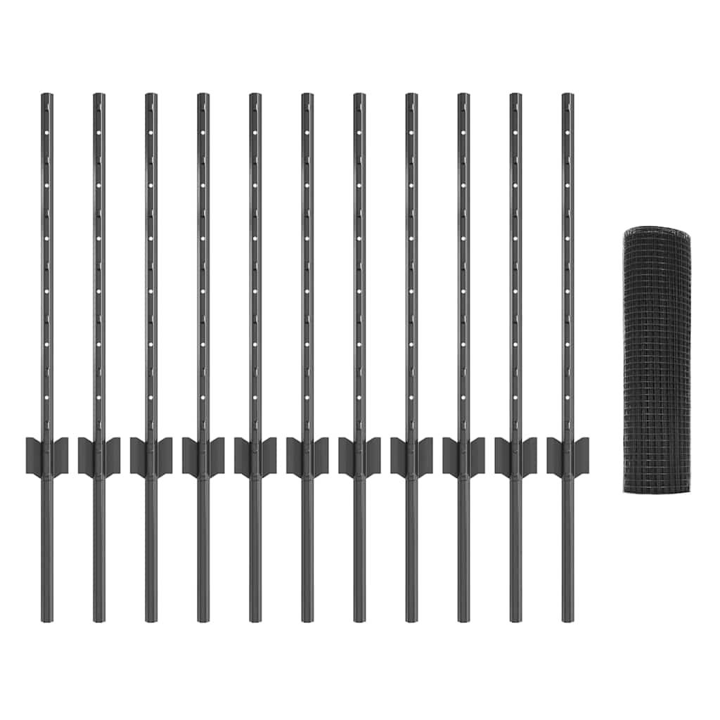 Welded Wire Fence with Posts 25 x 0.6 m PVC-Coated Steel Grey