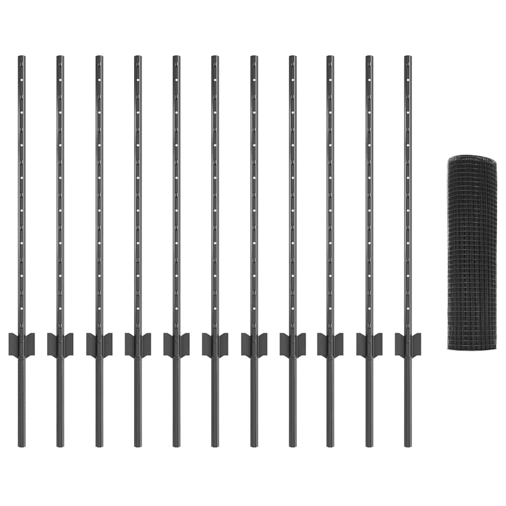 Welded Wire Fence with Posts 25 x 0.8 m PVC-Coated Steel Grey