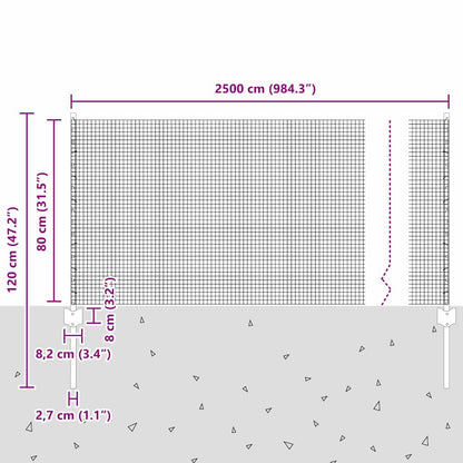 Welded Wire Fence with Posts 25 x 0.8 m PVC-Coated Steel Grey