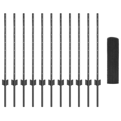 Welded Wire Fence with Posts 25 x 0.8 m PVC-Coated Steel Grey