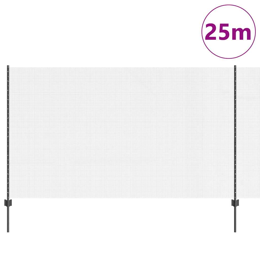 Welded Wire Fence with Posts 25 x 1.4 m PVC-Coated Steel Grey