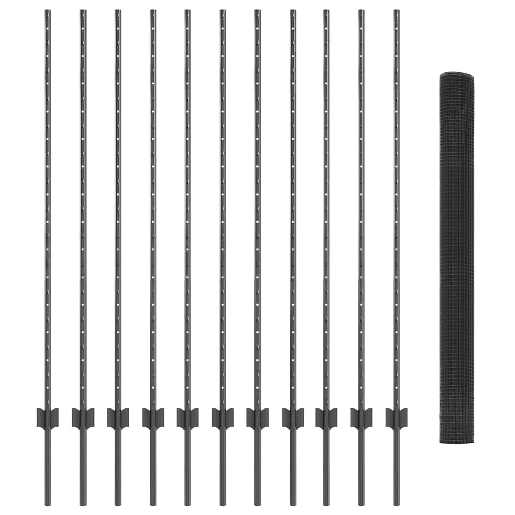 Welded Wire Fence with Posts 25 x 1.4 m PVC-Coated Steel Grey