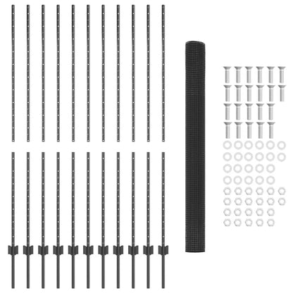Welded Wire Fence with Posts 25 x 1.5 m PVC-Coated Steel Grey