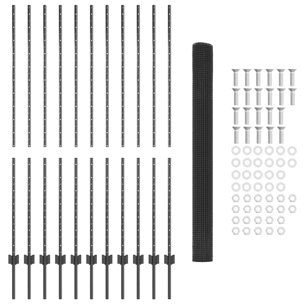 Welded Wire Fence with Posts 25 x 1.5 m Galvanised Steel Grey