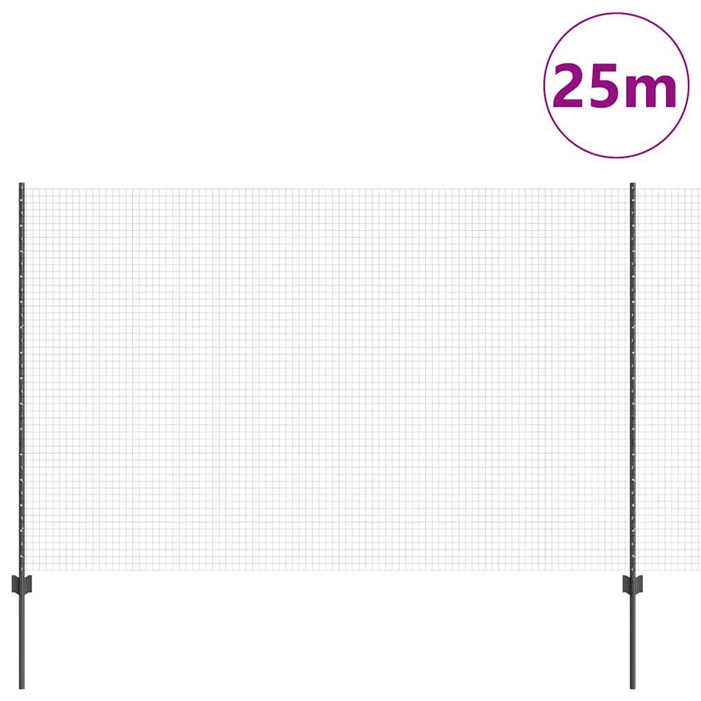 Welded Wire Fence with Posts 25 x 1.5 m Galvanised Steel Grey