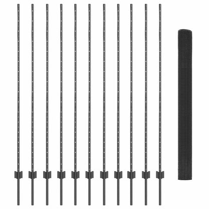 Welded Wire Fence with Posts 25 x 1.6 m PVC-Coated Steel Grey