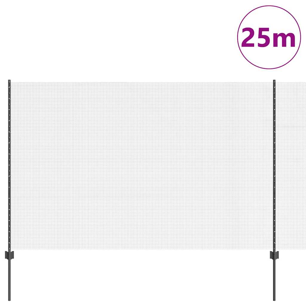 Welded Wire Fence with Posts 25 x 1.6 m PVC-Coated Steel Grey