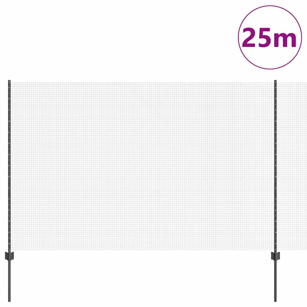 Welded Wire Fence with Posts 25 x 1.6 m PVC-Coated Steel Grey