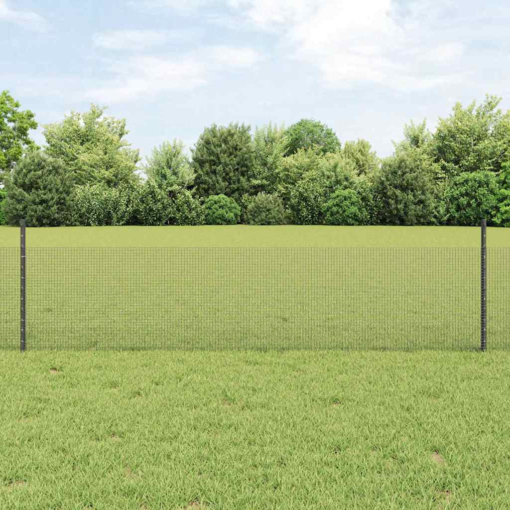 Welded Wire Fence with Posts 50 x 0.5 m PVC-Coated Steel Grey