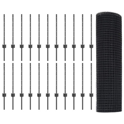 Welded Wire Fence with Posts 50 x 0.5 m PVC-Coated Steel Grey