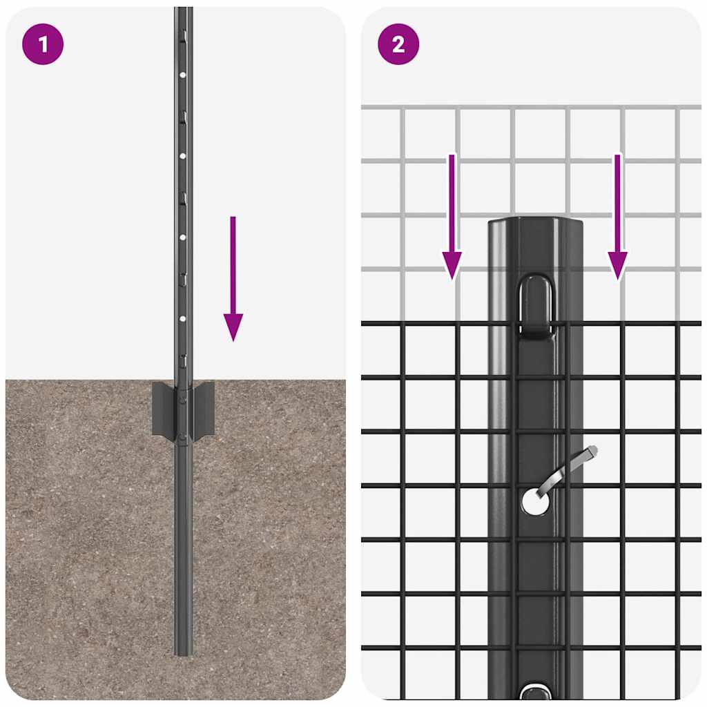 Welded Wire Fence with Posts 50 x 0.8 m PVC-Coated Steel Grey