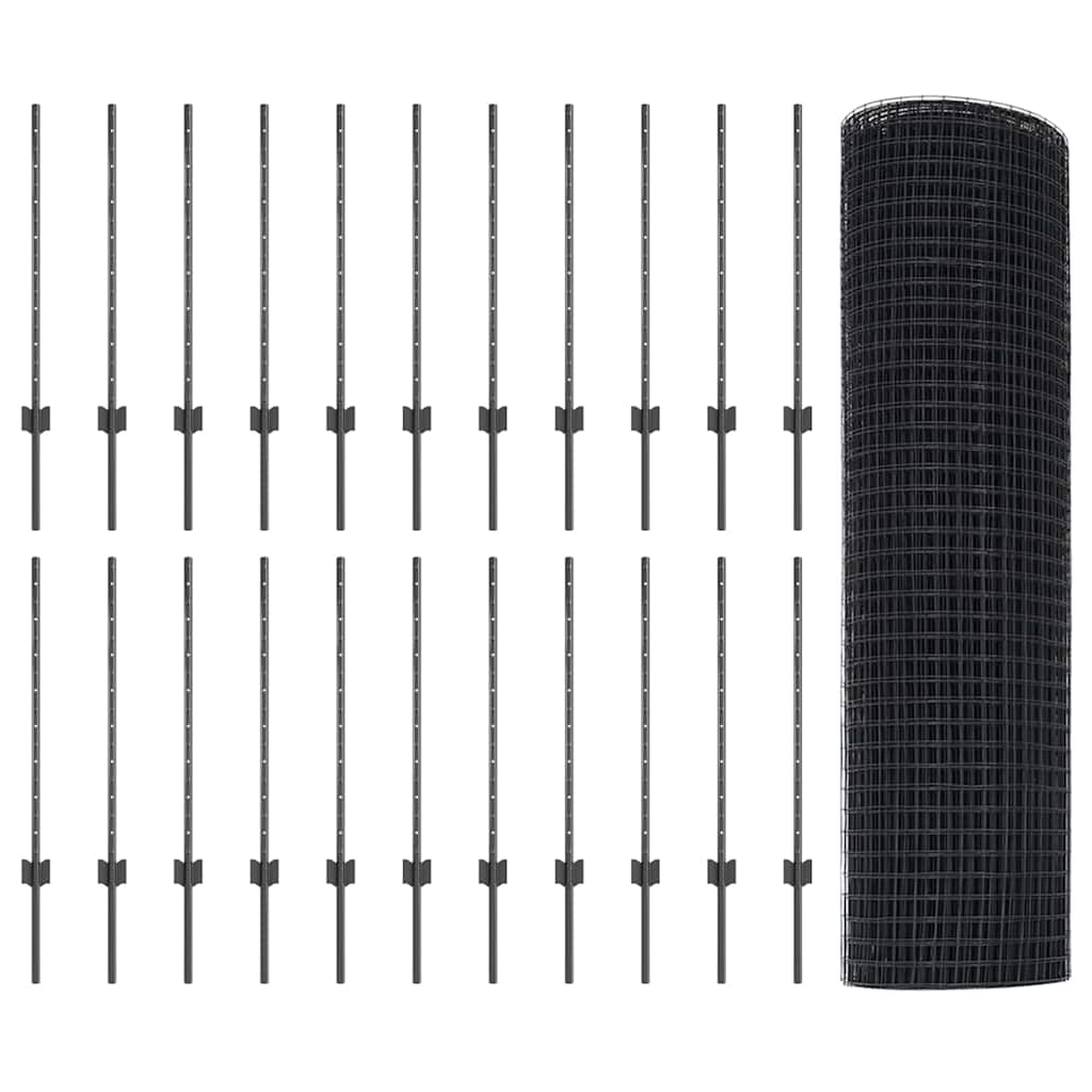 Welded Wire Fence with Posts 50 x 0.8 m PVC-Coated Steel Grey