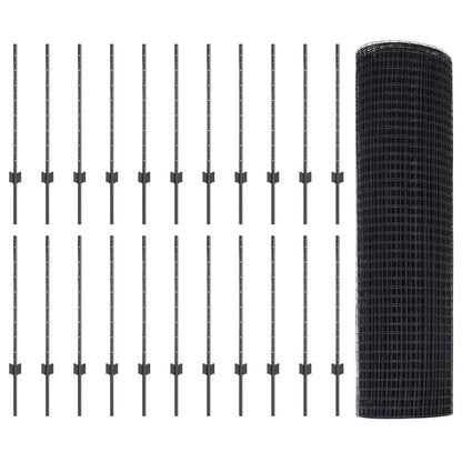 Welded Wire Fence with Posts 50 x 0.8 m PVC-Coated Steel Grey