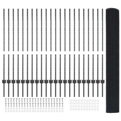 Welded Wire Fence with Posts 50 x 1.2 m PVC-Coated Steel Grey