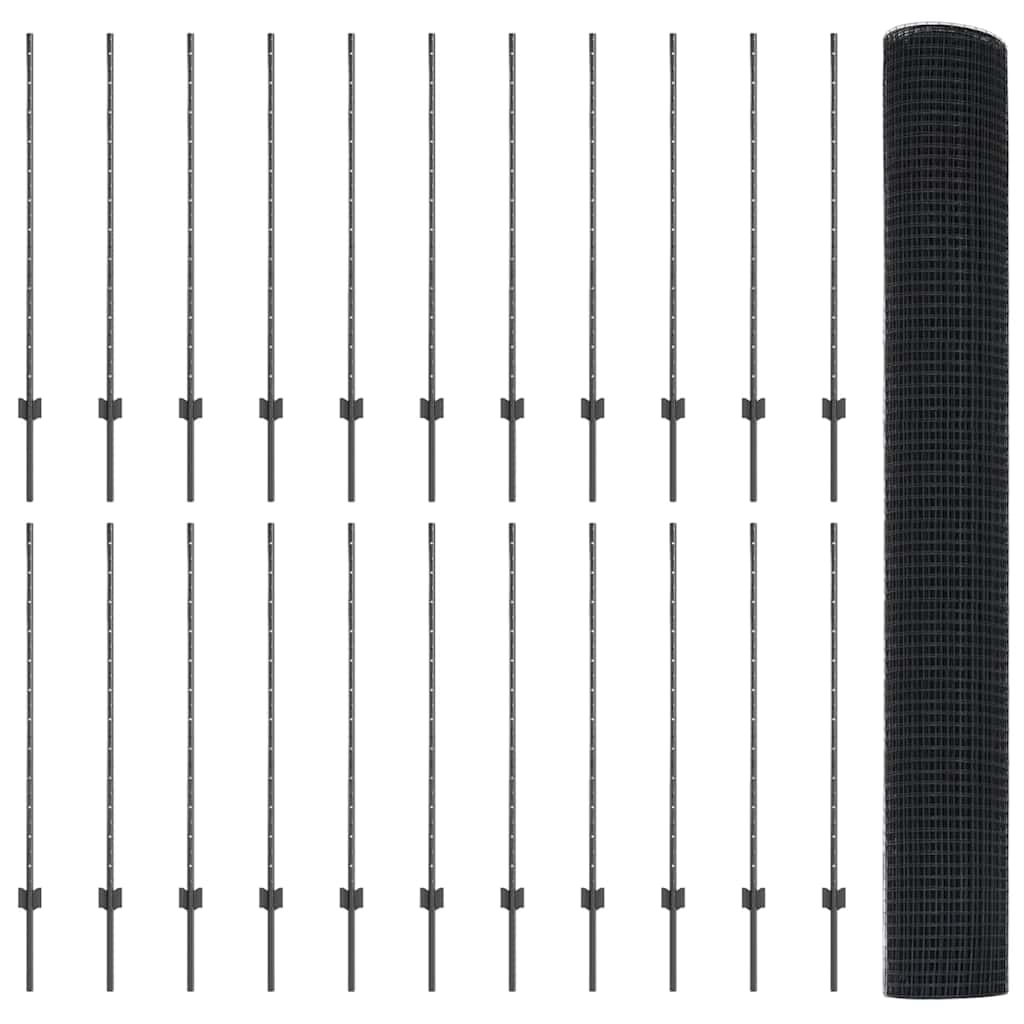 Welded Wire Fence with Posts 50 x 1.2 m PVC-Coated Steel Grey