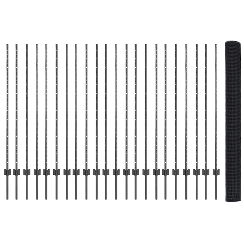 Welded Wire Fence with Posts 50 x 1.4 m PVC-Coated Steel Grey