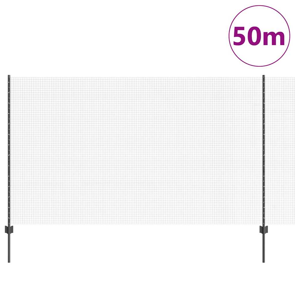 Welded Wire Fence with Posts 50 x 1.4 m PVC-Coated Steel Grey