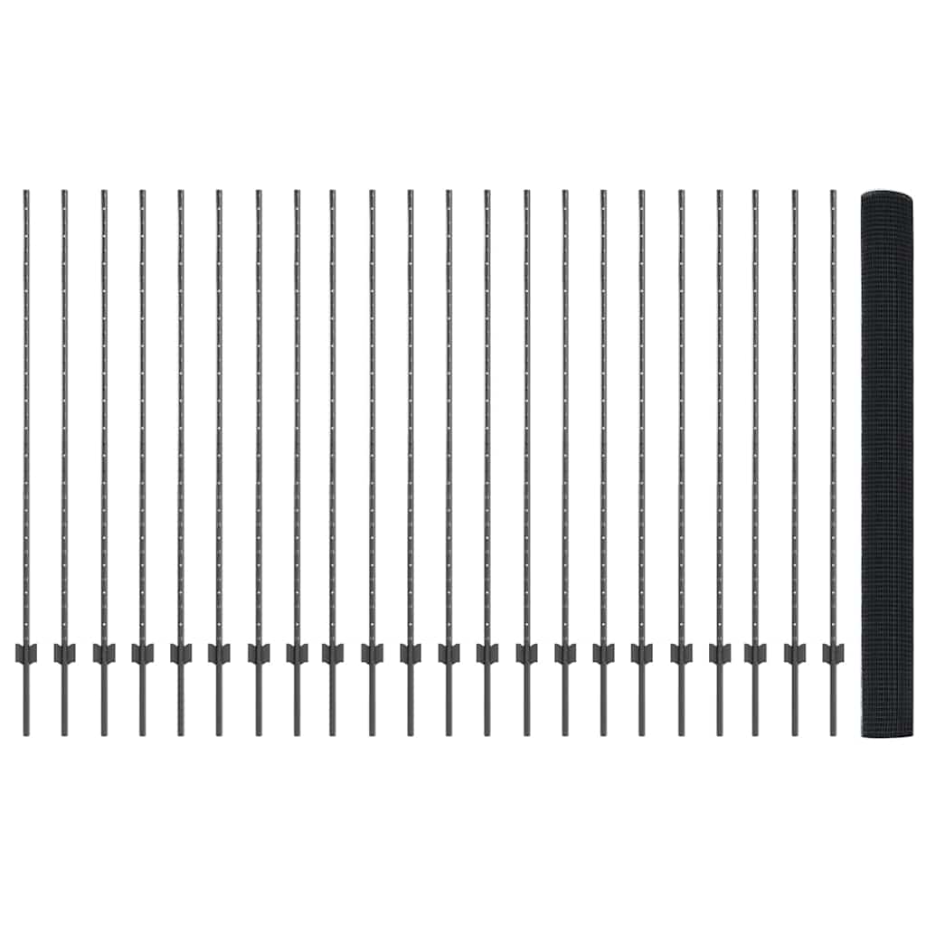 Welded Wire Fence with Posts 50 x 1.5 m PVC-Coated Steel Grey