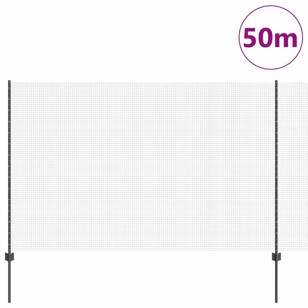 Welded Wire Fence with Posts 50 x 1.5 m PVC-Coated Steel Grey